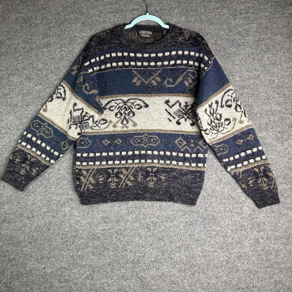 Vintage Cortina Italia Pullover Sweater Mens Medium Acrylic ‎ Grandpa Abstract